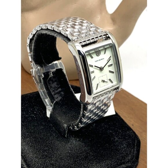 Tory Burch Women's Watch TBW1069 Eleanor Quartz Cream Dial Silver Steel Tank - Picture 2 of 14